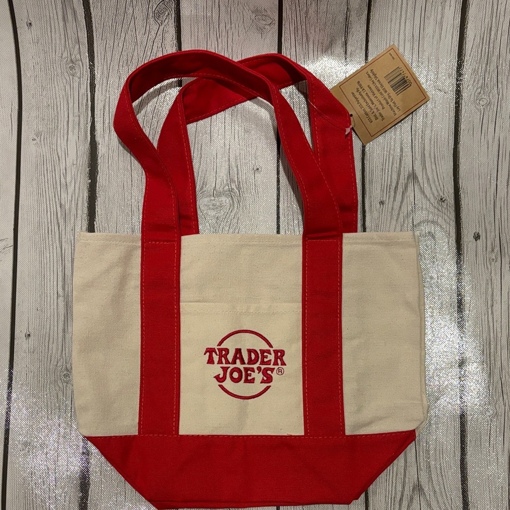 Trader Joe's Red and Cream Tote Bag new with tags